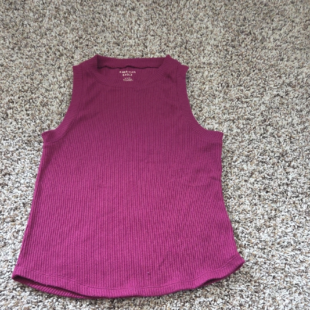 American Eagle Outfitters Pink Ribbed Sleeveless Tank Top